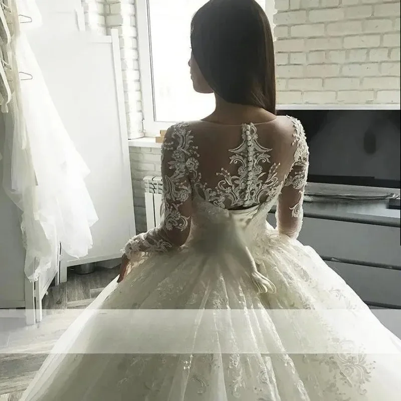 فستان زفاف مخصص للسيدات بأكمام طويلة مزين بالدانتيل فساتين زفاف مقاس كبير من Vestidos De Noiva #3
