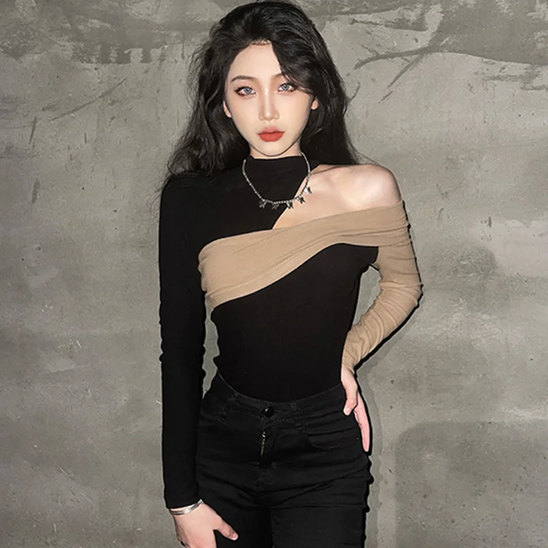 Autumn New Trend Sexy Off Shoulder Long SleeveT-Shirts Femme Slim All-match Bottoming Shirt Top Tee Women Clothes Fashion Tshirt