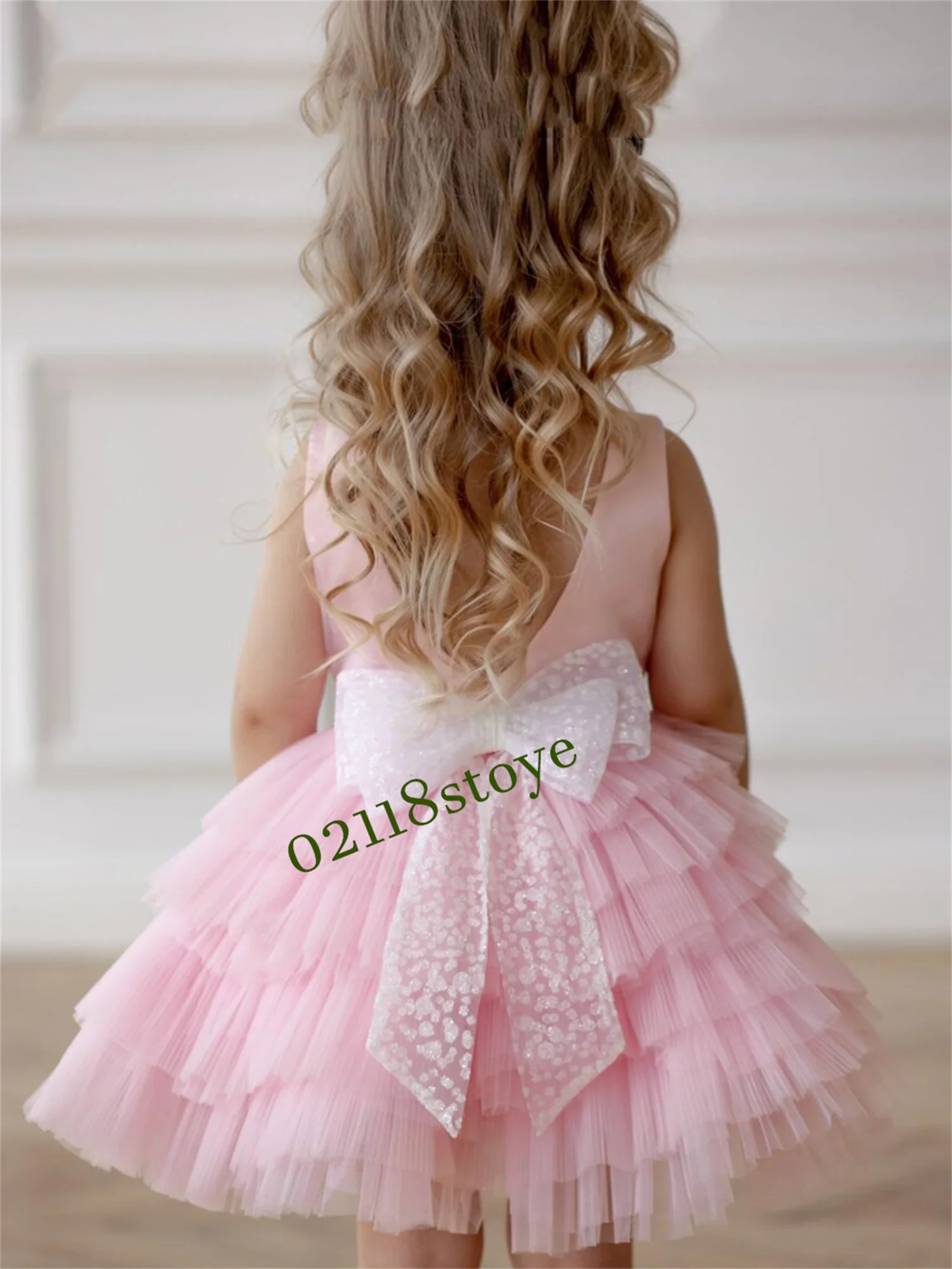 

Pink Girl Dress Wedding Party Dress Layers Skirt Bow Kid Child Party Dress Birthday Gift Puffy Princess Dress Flower Girl Dress