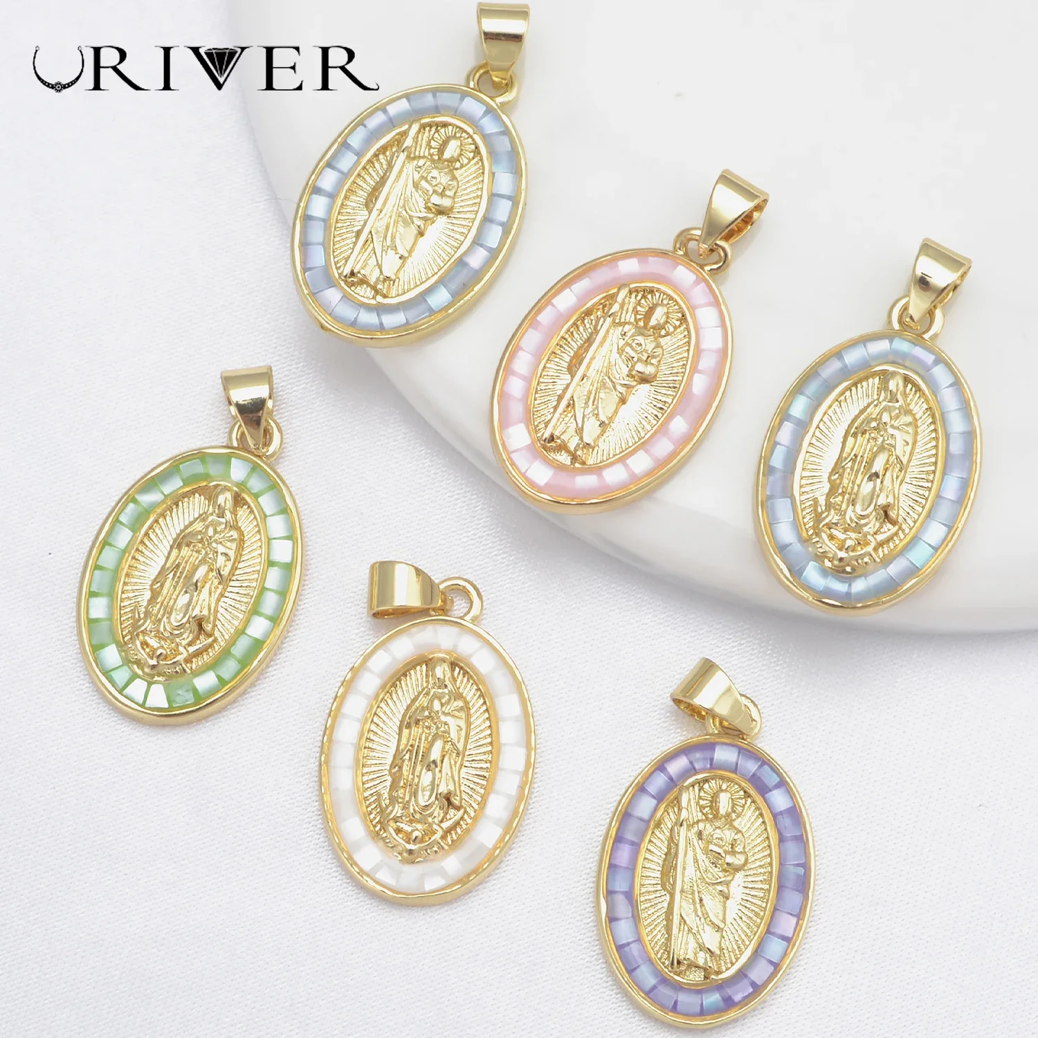 2 Pcs DIY Charms Pendant for Religious Jewelry Accessories Color Shell Craft Woman Man Christian Jewelry Handmade Copper Parts