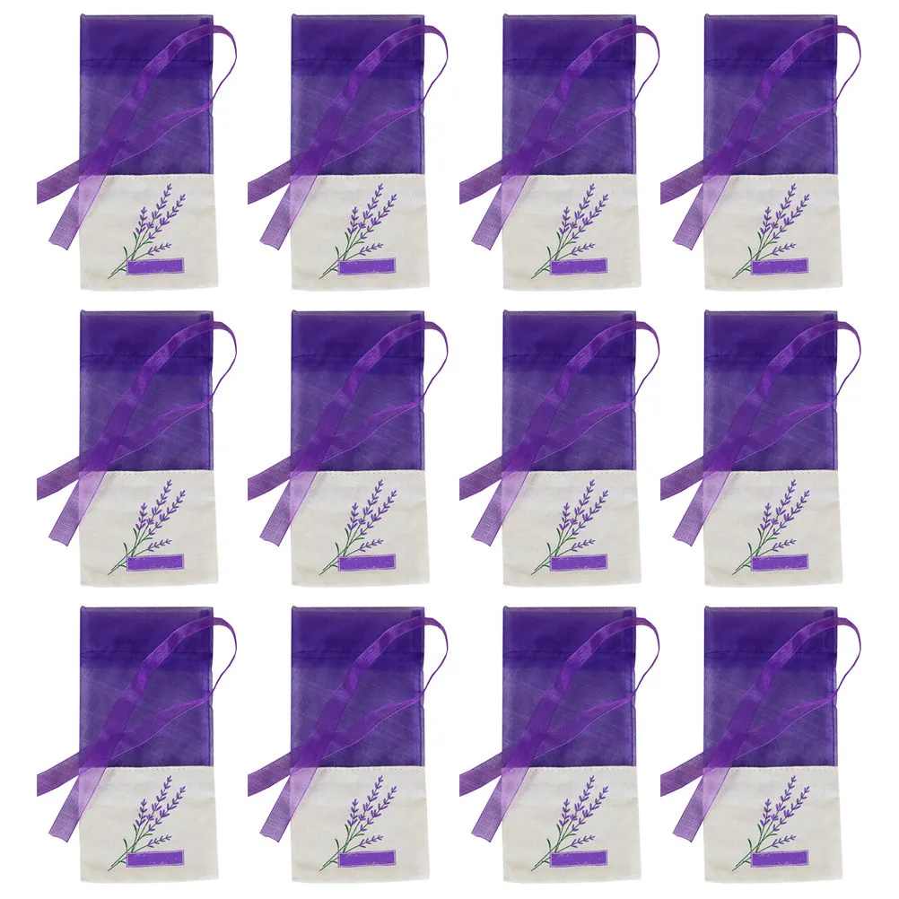 1Set Lavender Scented Sachets Cotton Gauze Sachet Bags Small Portable Ribbon Tie Fragrance Bags for Clothes Wardrobe