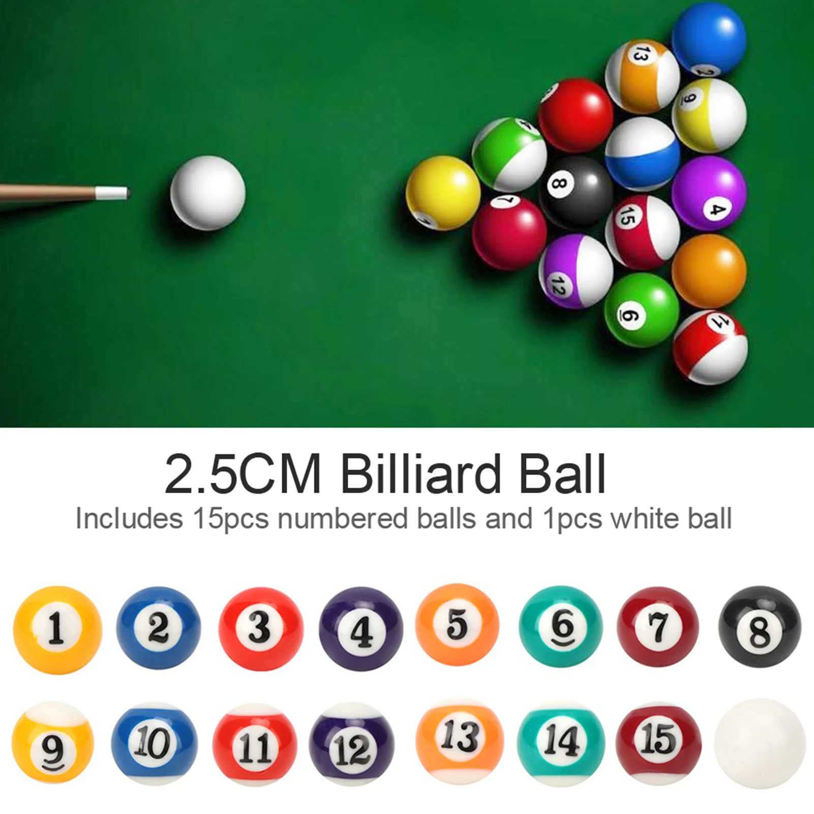 

Eco‑ friendly Resin Mini 2.5CM Children Billiard Ball Pool Table Accesssory 2.5CM Billiard Ball Billiard Ball
