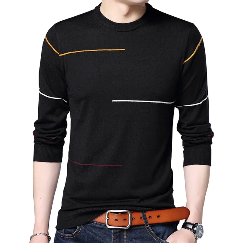 

Новинка 2026, мужской кашемировый свитер, осенний повседневный полосатый вязаный пуловер, мужской тонкий свитер с круглым вырезом, большие размеры, шерстяные свитера для мужчин 4XL