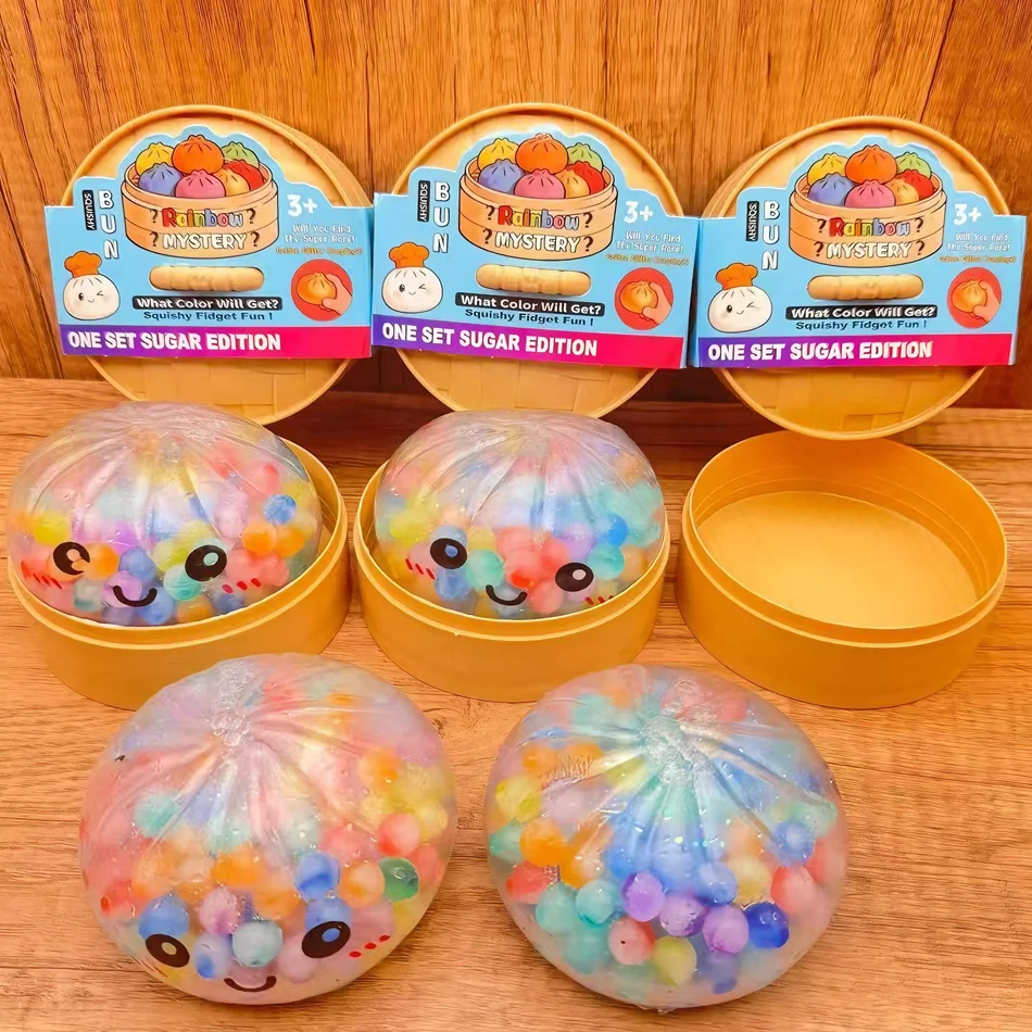 Colorful Bubble Dumpling Squeeze with Steamer Soft TPR Dough Ball Decompression Fidget Toy Funny Creative Bun Dumpling Gift Toy