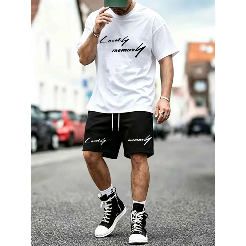 

Men's T-Shirt Drawing Shorts Mesh Set Fashion Print Trend 2-Piece Outfit Summer Streetwear EU Size Breathable Home Sets