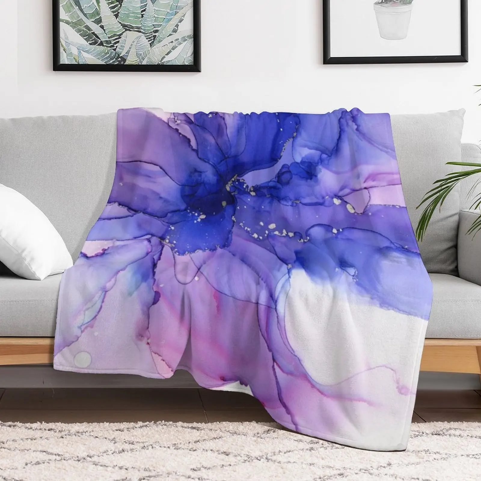 Ethereal Flower Violet Ink Throw Blanket