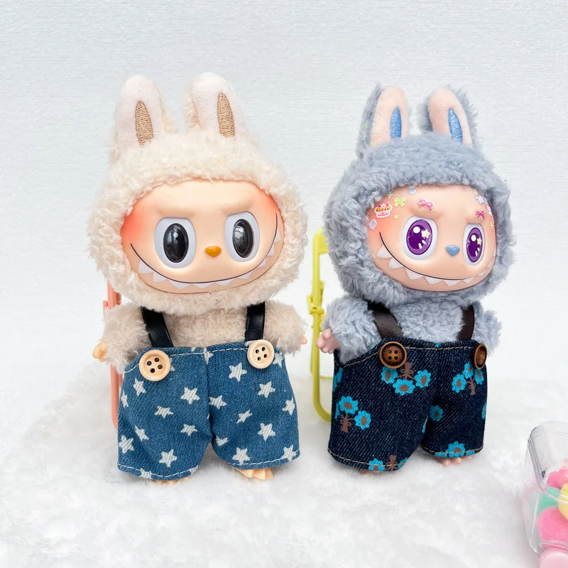 

Labubu 1st-2nd Gen Labubu Doll Clothes Accessories Vinyl Doll Labubu Clothes Denim Printed Overalls Sitting Macaron