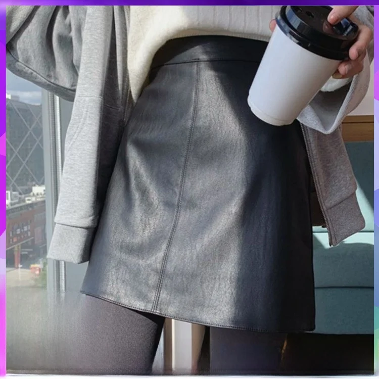 

Кожаная юбка с высокой талией из овчины, женская, А-силуэт, модная, короткая, осенне-зимняя, новинка