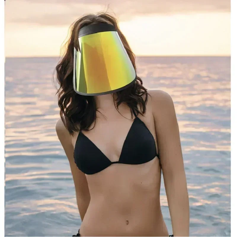 

Women's Long Soft Plastic PVC Sun Hat, UPF 50+ UV Protection, Unisex Beach Gold Sun Hat, Sun Hat Breathable Hollow Top Hat