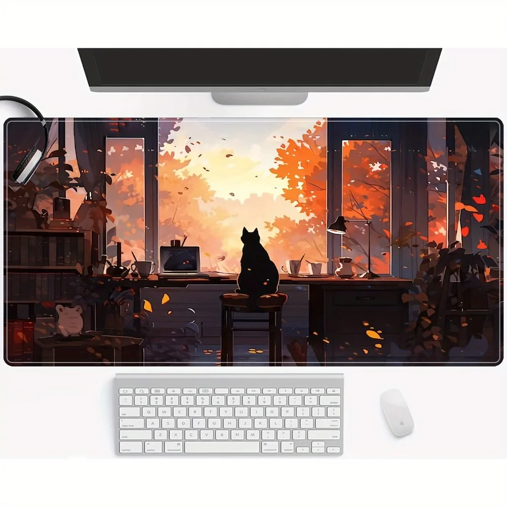 Adopting a cartoon cat design, presenting the theme of autumn forest podkladka gamingowa tapete escritorio tappetino mouse