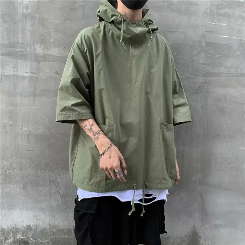 Men Hooded Sweatshirt Three-quarter Sleeve Top for Men Men\'s Three Quarter Sleeve Hooded Pullover with Big Pockets Soft