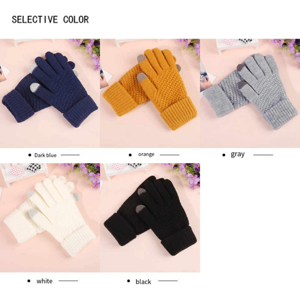 Winter TouchScreen Gloves Women Men Warm Stretch Knit Mittens Imitation Wool Full Finger Guantes Female Crochet Luvas Thicken