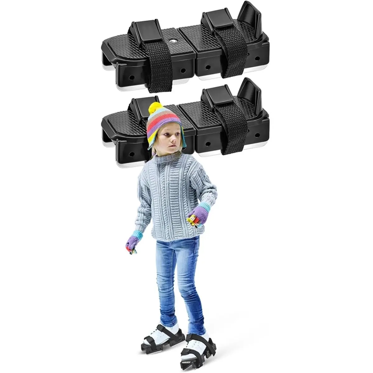 

AT33 1Pairs Winter Toddler Ice Skates, Kids Adjustable Double Runner Ice Skates, Black for Kids Training Shoes Beginner Youth