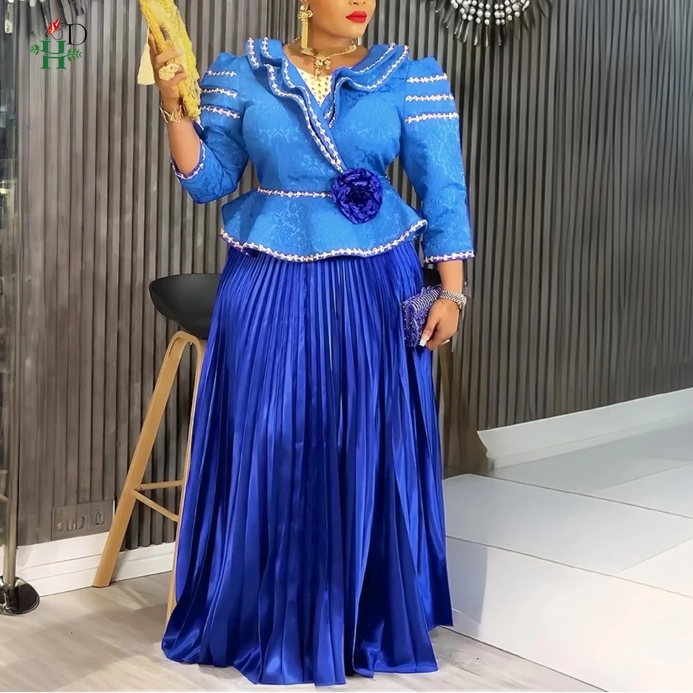 فساتين H & D الأفريقية للمرأة حجم كبير موضة جديدة Dashiki أنقرة حفل زفاف ثوب مسائي أنيق تركيا مطوي فستان ماكسي