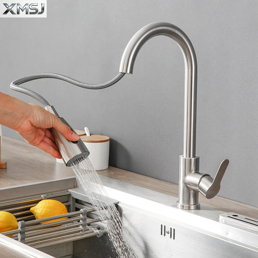 

Kitchen Sink Faucets Stainless Steel Pull-Out Kitchen Sink Tap, Deck-Mounted Mixer with Stream & Sprayer Head,Hot and Cold Taps