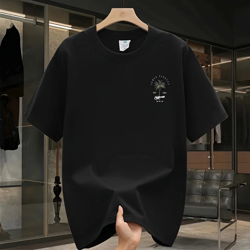 

Men's Thick Cotton Retro California Pattern T-shirt Santa Barbara Palm Tree and "Sunshine Sound" Printed Comfortable Material