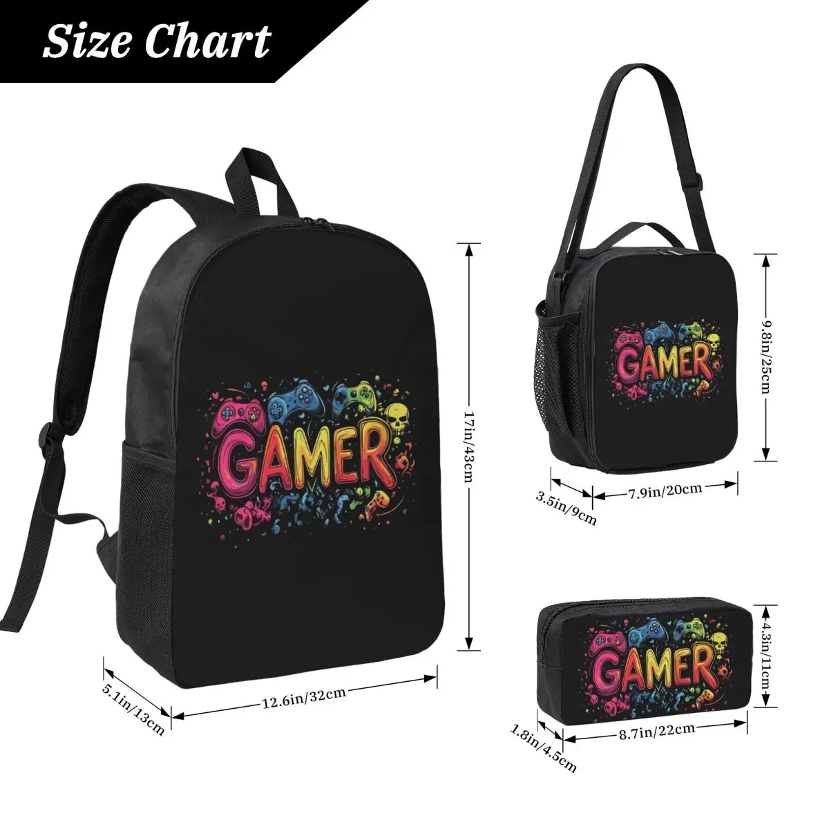Gamer Controller Video Game Gaming Gamepad Backpack BookBag School Bag Shoulder Bags 3ps Insulated Lunch Bag Pencil Case