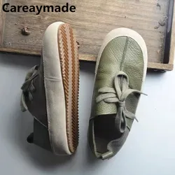 Careaymade-Genuine Leather women's lazy shoes,soft sole comfortable casual single shoes,lightweight lace up small white shoes