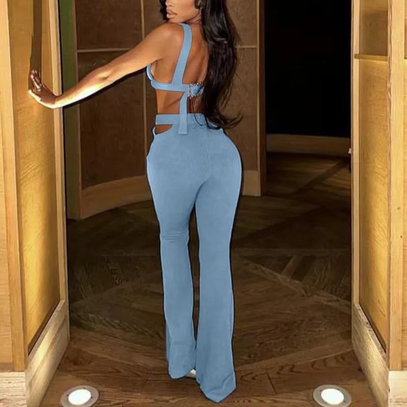 Pant Set Women Two Piece Sets Sexy Matching Sets Short Tops Vests Long Flare Pants High Waist Slim Bodycon Y2k Streetwear 2025