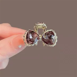 Purple Crystal Bow Mini Hair Clip Vintage Rhinestone Small Claw For Bangs Side Hair Women Elegant Accessories Gift