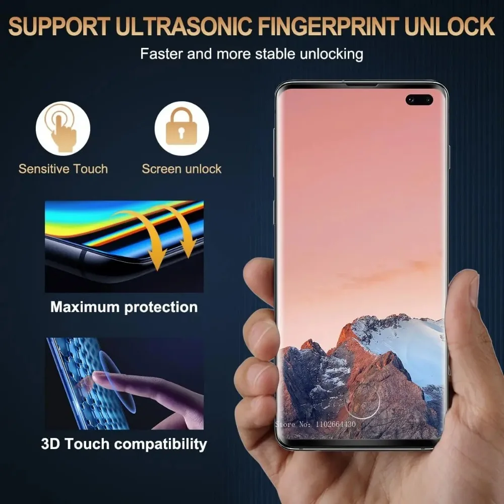 9H Curved Four Sides Glue Tempered Glass Film for Samsung Galaxy S10 + S20 + Plus 5G Screen Protector Glass