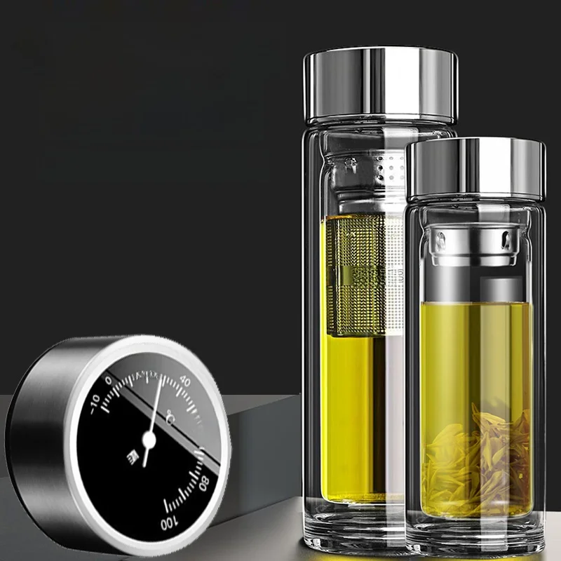 

Intelligent Temperature Display Glass Water Cup Double Layer Thickened Heat Resistant Tea Brewing Portable Car Business Offic...