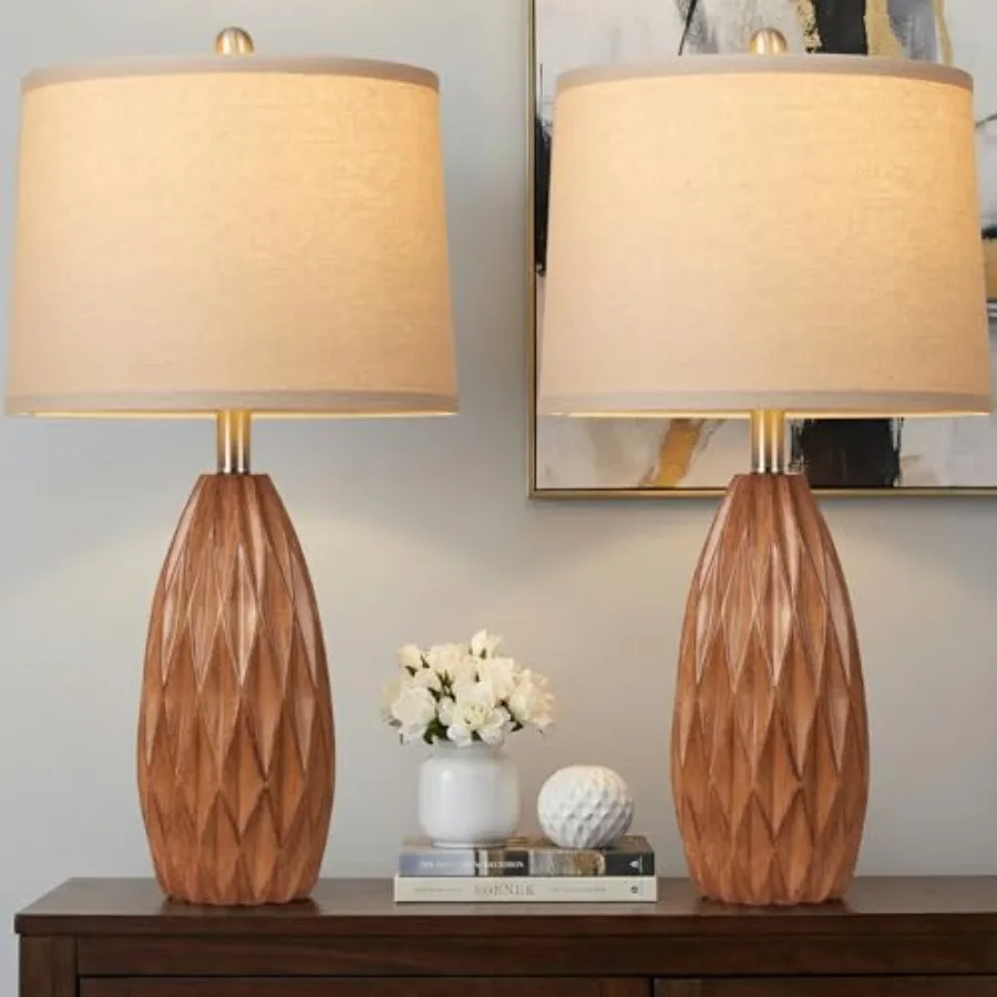

Resin Table Lamp Modern Table Lamp for Living Room Bedside Lamp Set of Bedroom Lamp for Nightstand with Linen Shade Diamond-Sha