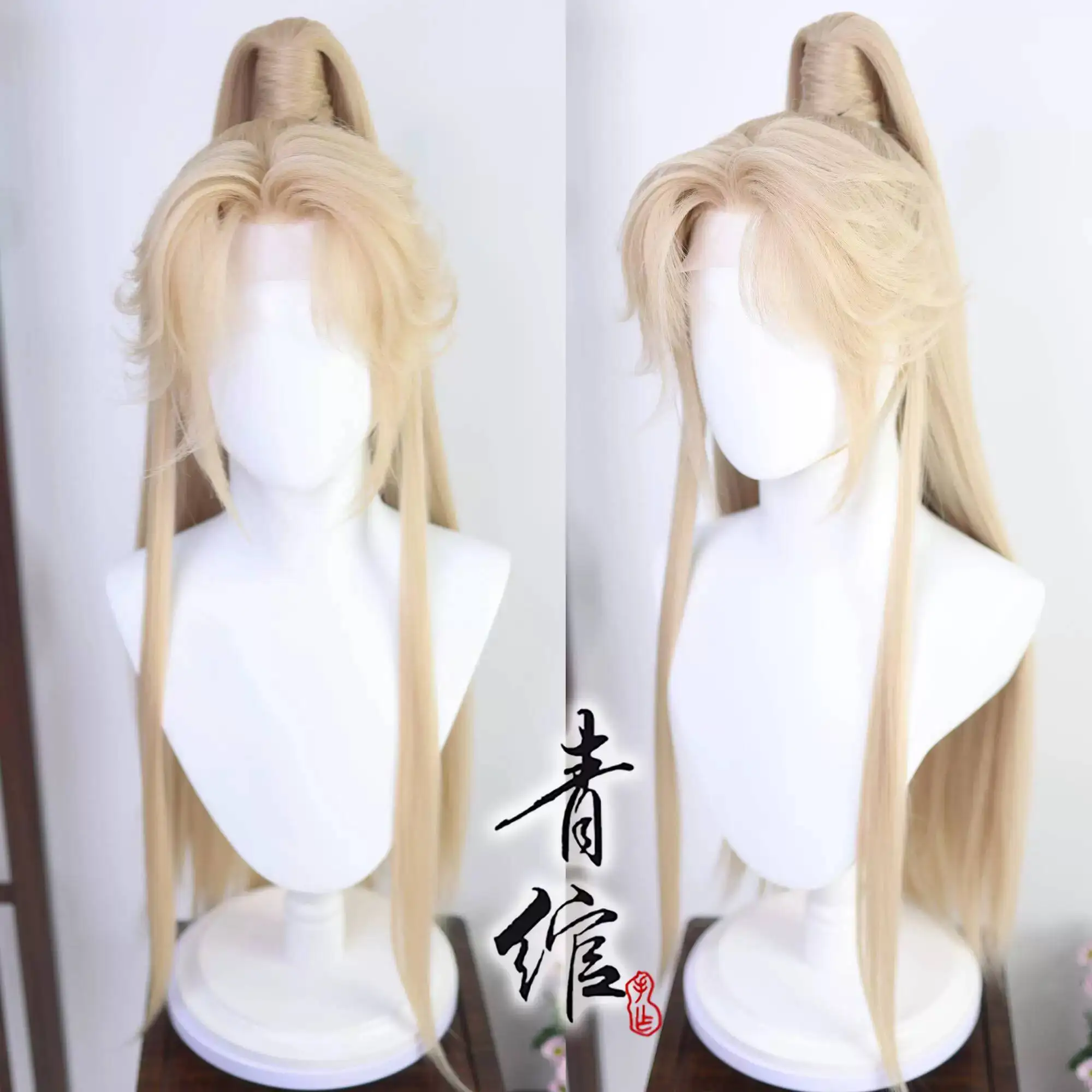 

Qingwan Mix gold Ancient Style Young Man Creative COS Wig Set Hanfu Male Master Anime Costume Party Wigs