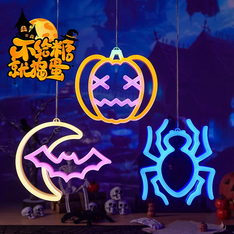 Halloween sala de estar decoração do jardim luzes abóbora aranha morcego pendurado arranjo criativo adereços barra festa decoração luzes