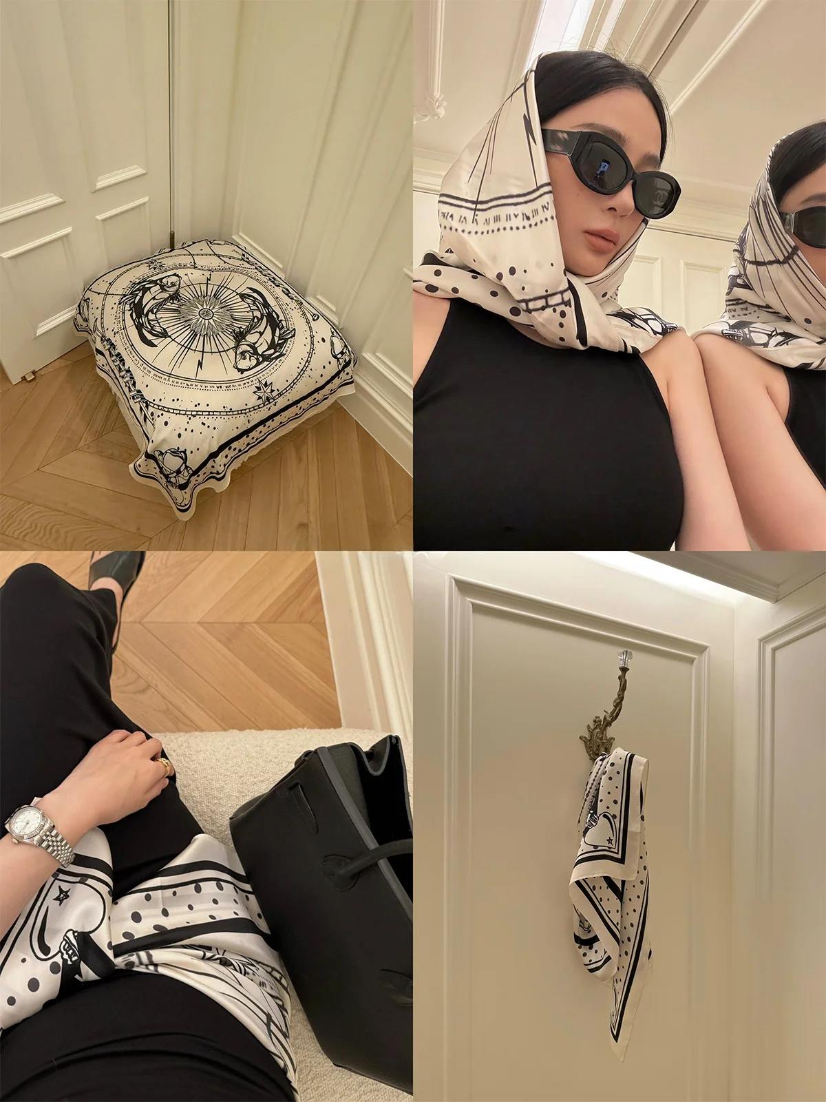 

ZhouMiao Luxury Star Map 100% Silk Hand-Painted Scarf Artistic Compass Design for Women Korean Style Large Square Scarf