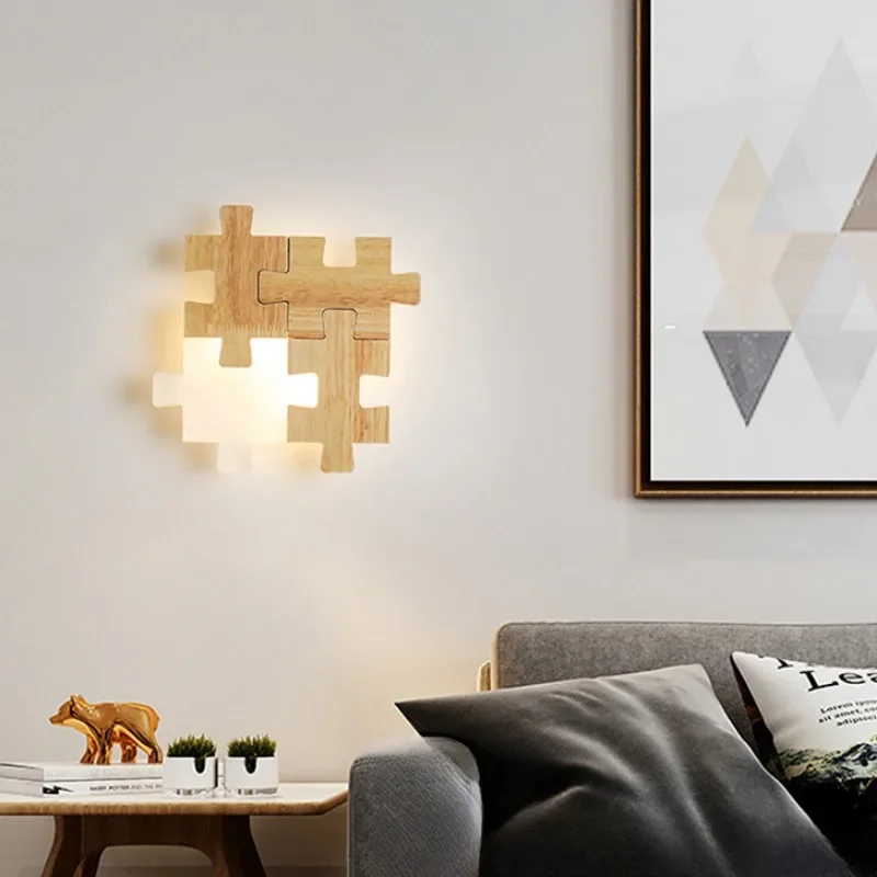 

Nordic Combination Puzzle Personality Creative Solid Wood Bedroom Bedside Aisle Led Wall Lamp Ultra-thin Special-shaped Lamps