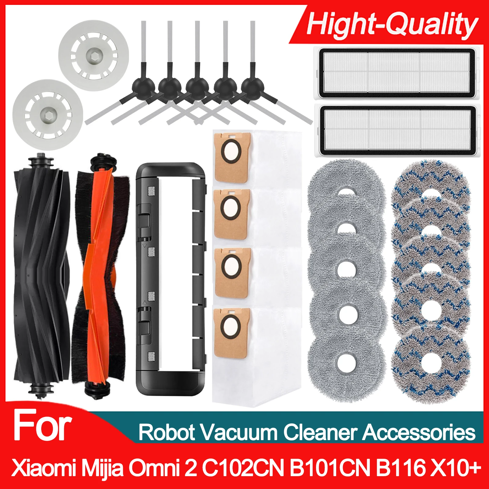 For Xiaomi Mijia Omni 2 C102CN, B101CN, B116, X10+ Dreame S10 L10 Ultra Spare Parts: Roller/Main Side Brush，Filter，Mops，Dust Bag