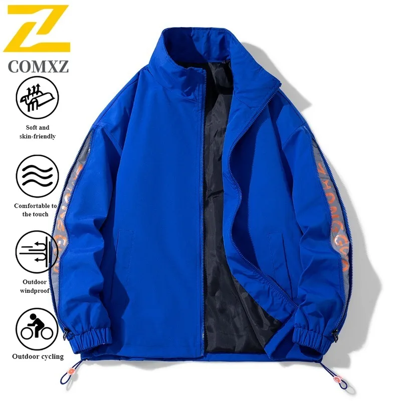 

Men's Autumn Casual Jacket Waterproof Windproof Stand Collar Loose Fit Outdoor Utility Coat Lightweight Breathable Multi-Pocket
