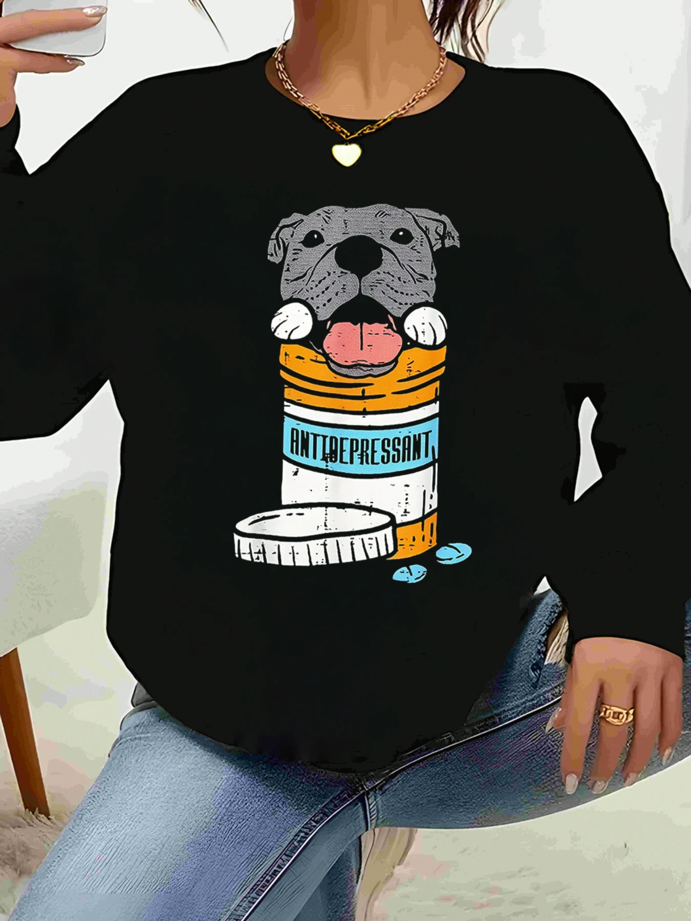 

Pitbull антидепрессионный свитшот с длинными рукавами и принтом бутылок для таблеток, повседневная одежда, женская мода