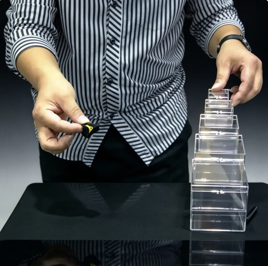 Coin Vanish and Appearance Crystal Nest of Boxes by J.C Magic Borrowed Coin Nesting Boxes Acrylic Close Up Magic Gimmick Prop