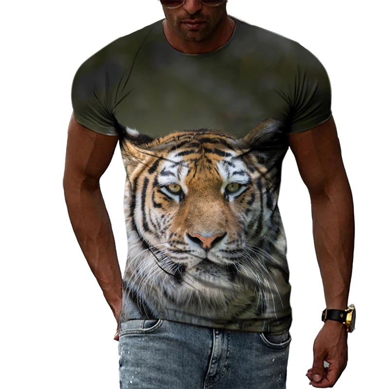 Cool Tiger Summer Fashion Domineering Casual Personality 3D Harajuku Print Men\'s Comfortable Round Neck Short Sleeve T-Shirt Top