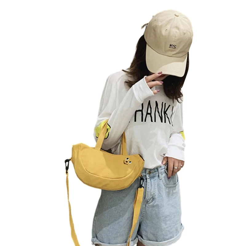 Women Hand-held Canvas Handbags Fashion Shoulder Bag Girls Banana Bags