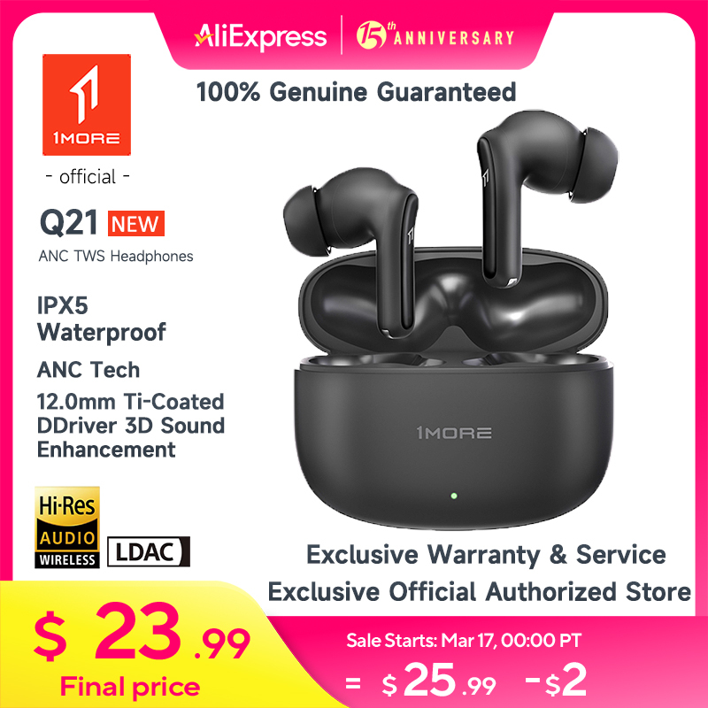 1MORE Q21 Wireless Earbuds TWS Active Noise Cancelling AI Dual-Mics IPX5 Waterproof Bluetooth 5.4 LDAC Headset for Xiaomi Gamer