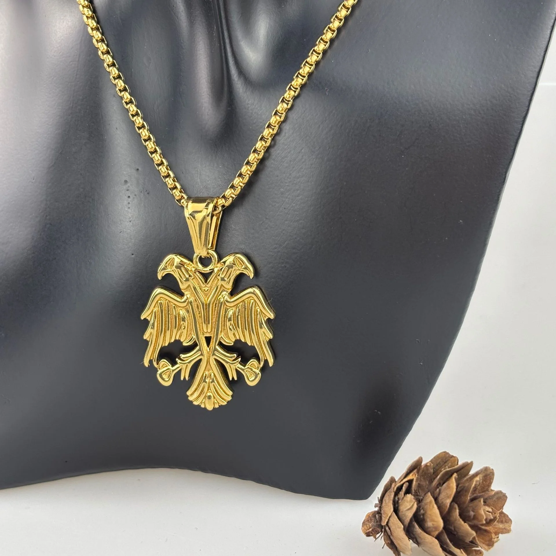 316L Stainless Steel Double Head Eagle Pendant Vintage Heraldic Bird Charm Men Retro Hip Hop Streetwear Necklace Jewelry Gift