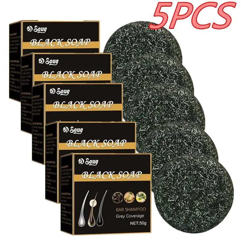 5 Stück Haar Shampoo Seife schwarz Polygonum Multi florum Shampoo Seifen decken graue Haare Shampoo Seife, um Canas Shampoo Bar Seife zu färben