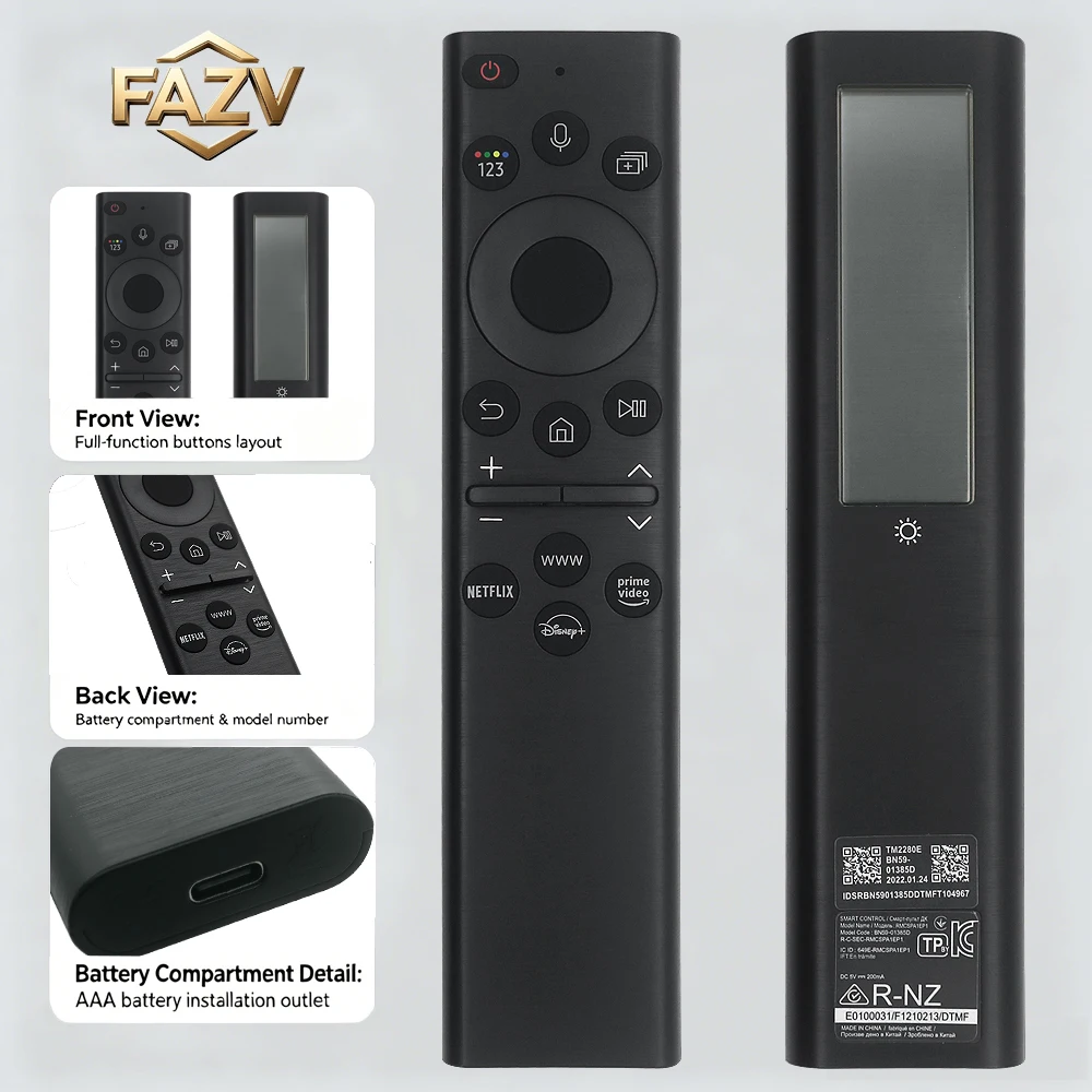 Control Remoto por Voz FAZV para Samsung BN59-01385D Neo QLED 8K 4K QN900B/QN800B QN95B/QN90B/QN85B QLED 4K Q60B/Q70B/Q80B Smart TV