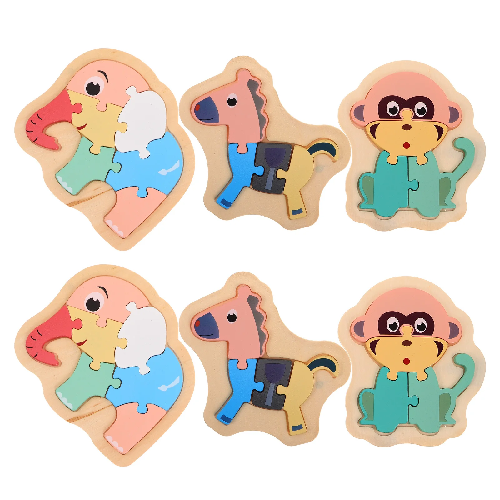 6Pcs Animal Puzzle Wooden Elephant Montessori Learning Sorting Matching Game Preschool Cognitive Skill