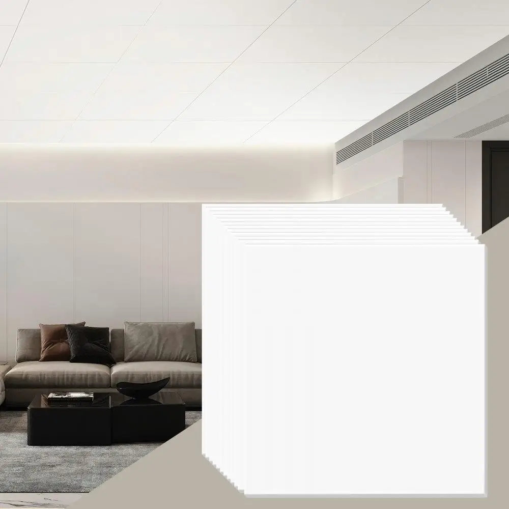 

12 24x24in Drop Ceiling Tiles Fire-Rated PVC Foam Sheet Flexible Easy Install Smooth White