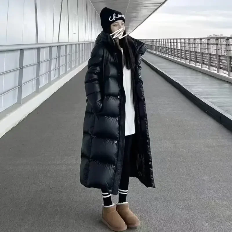 Warmer Woman Coat Black Winter Thick Long Cotton Padded Jacket Hooded Parkas Over The Knee Puffer Jacket Snowwear Windproof Coat