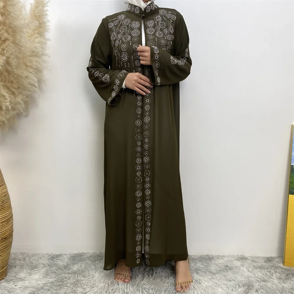 Luxury Diamonds Kimono Open Abayas for Women Muslim Dress Morocco Kaftan Dubai Turkey Party Gown Kebaya Islam Jalabiya Ramadan