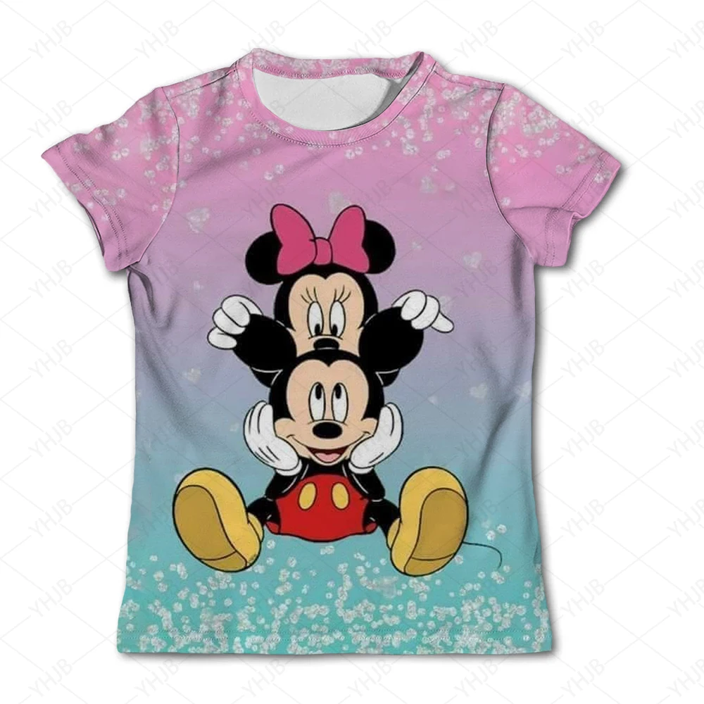 

2025 New Summer Disney Children's T-shirt Mickey Mouse 3D Printed Charming Short Sleeve Kids Top Street Shirt Fashion Clothing