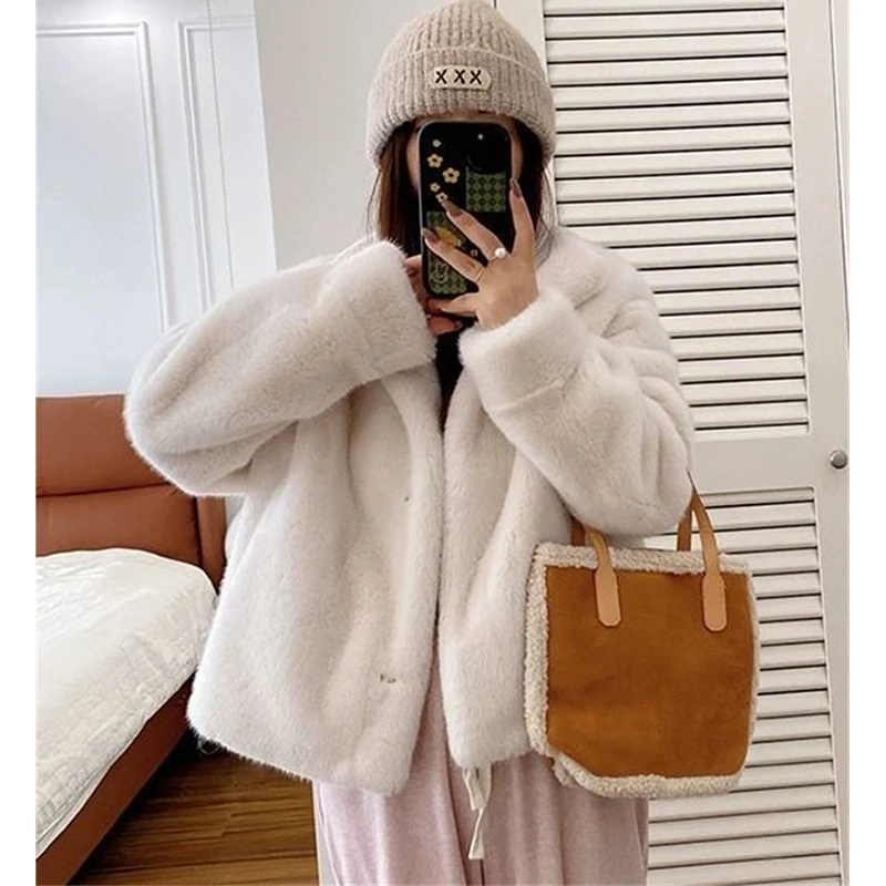 

232012, осенне-зимняя меховая куртка, модное уличное универсальное женское пальто, женское теплое пушистое свободное женское пальто с длинными рукавами