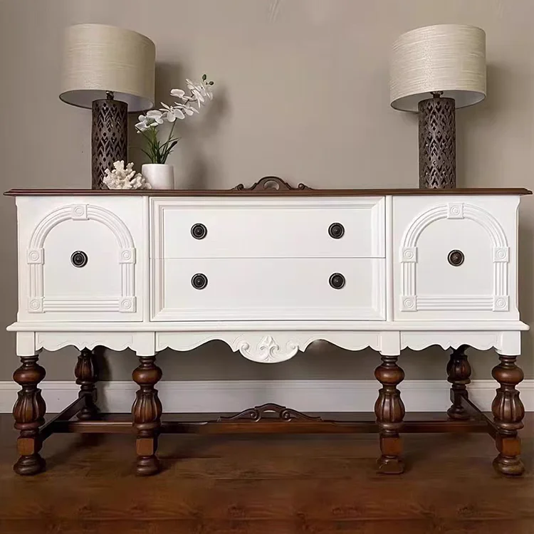 French contrasting color solid wood porch cabinet small apartment carved decoration antique designer entry partition cabinet