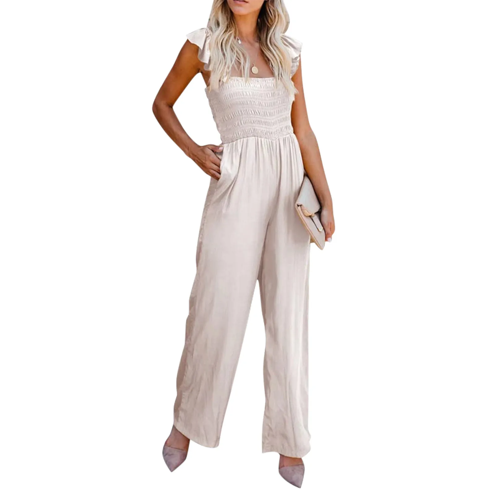 

2024 Wide Leg Pants Solid Patchwork Jumpsuits Women Summer Loungewear Sleeveless Playsuits Thin Loose Pocket Ladies Bodysuits