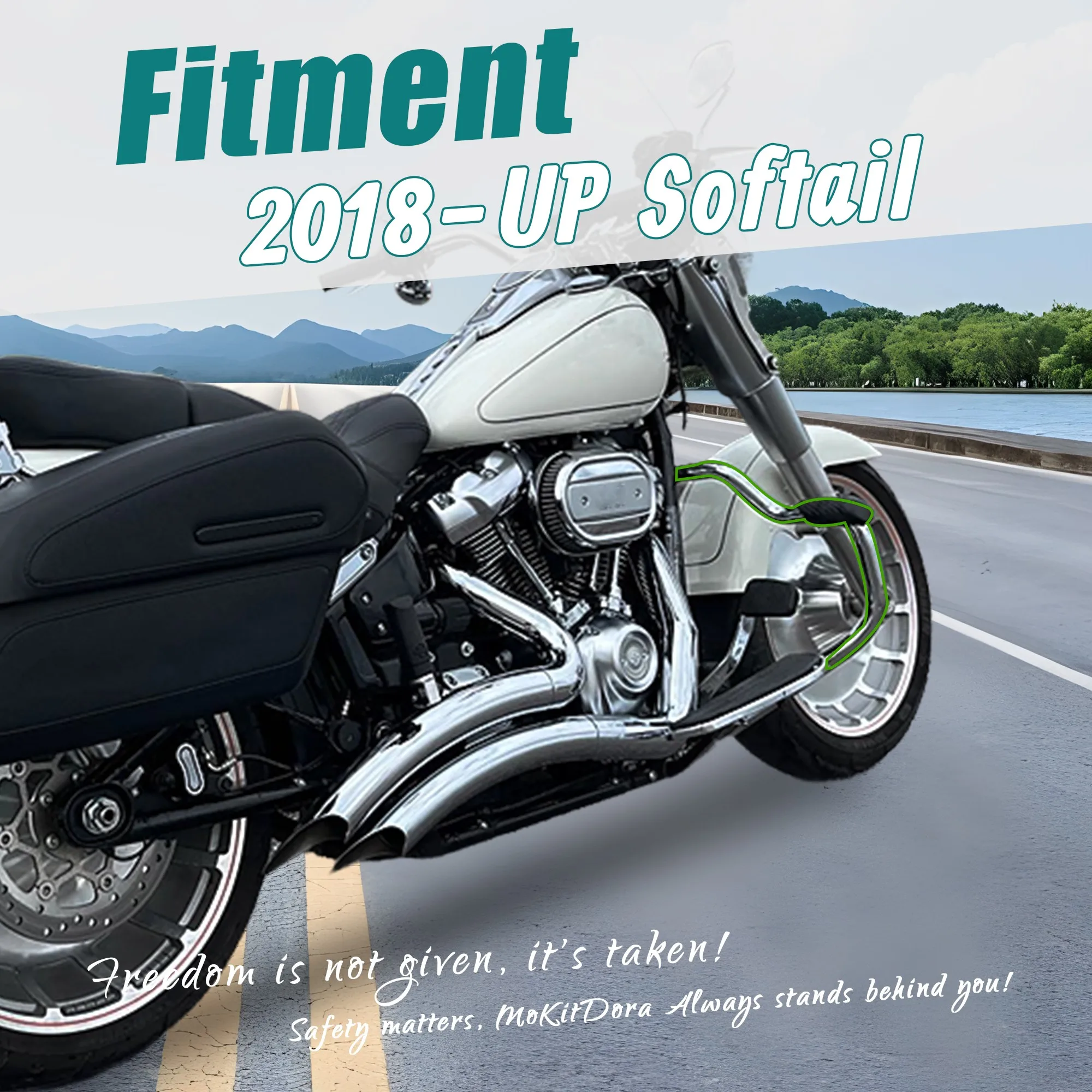Softail 1.25" Engine Guard Mustache Crash Bar for Harley 2018-Up Fat Boy Street Bob Heritage Classic Low Rider Sport Glide Slim 2